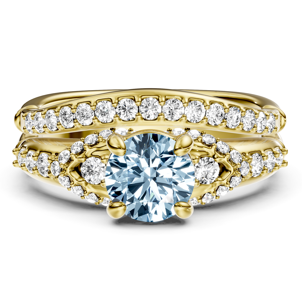 1.50-4.50 CT Round Cut Fancy Blue Diamonds - Bridal Set