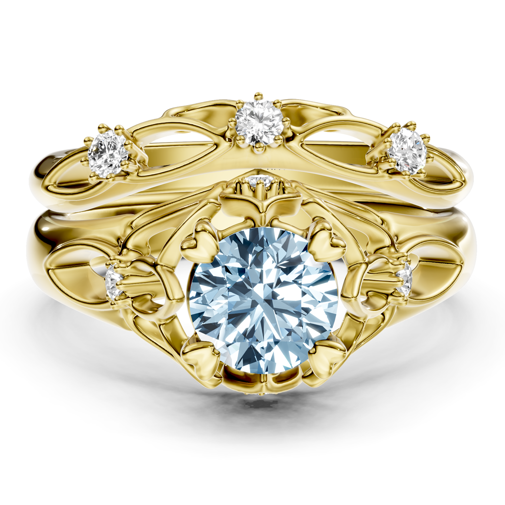 1.20-4.20 CT Round Cut Fancy Blue Diamonds - Bridal Set