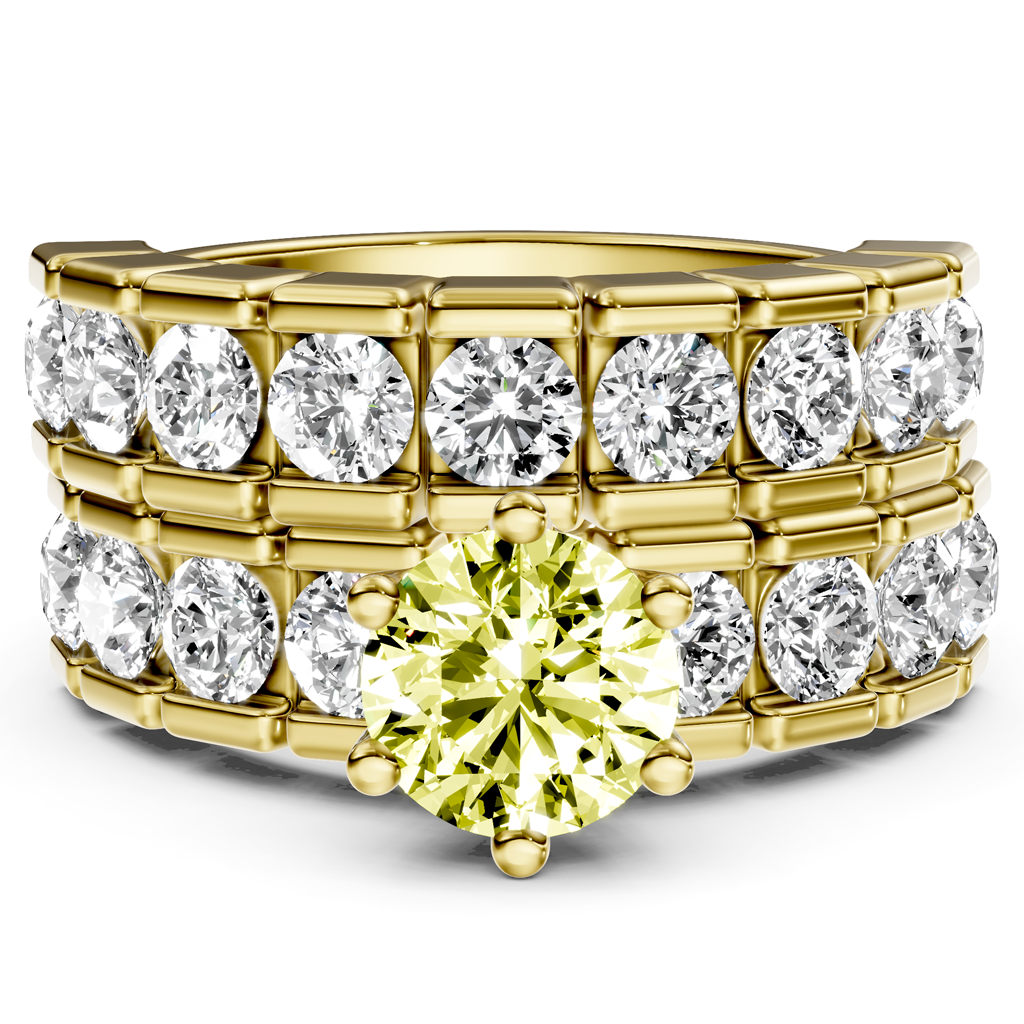 3.25-6.25 CT Round Cut Fancy Yellow Diamonds - Bridal Set