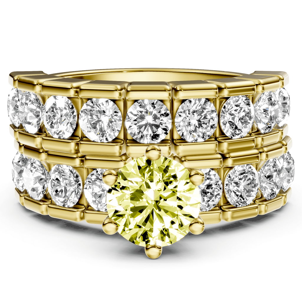 3.25 - 6.25 CT Round Cut Fancy Yellow Diamonds - Bridal Set - Primestyle.com