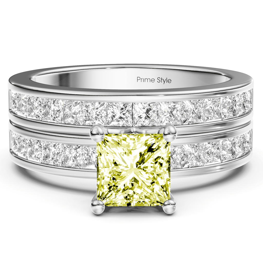 2.75 - 5.75 CT Princess Cut Fancy Yellow Diamonds - Bridal Set - Primestyle.com