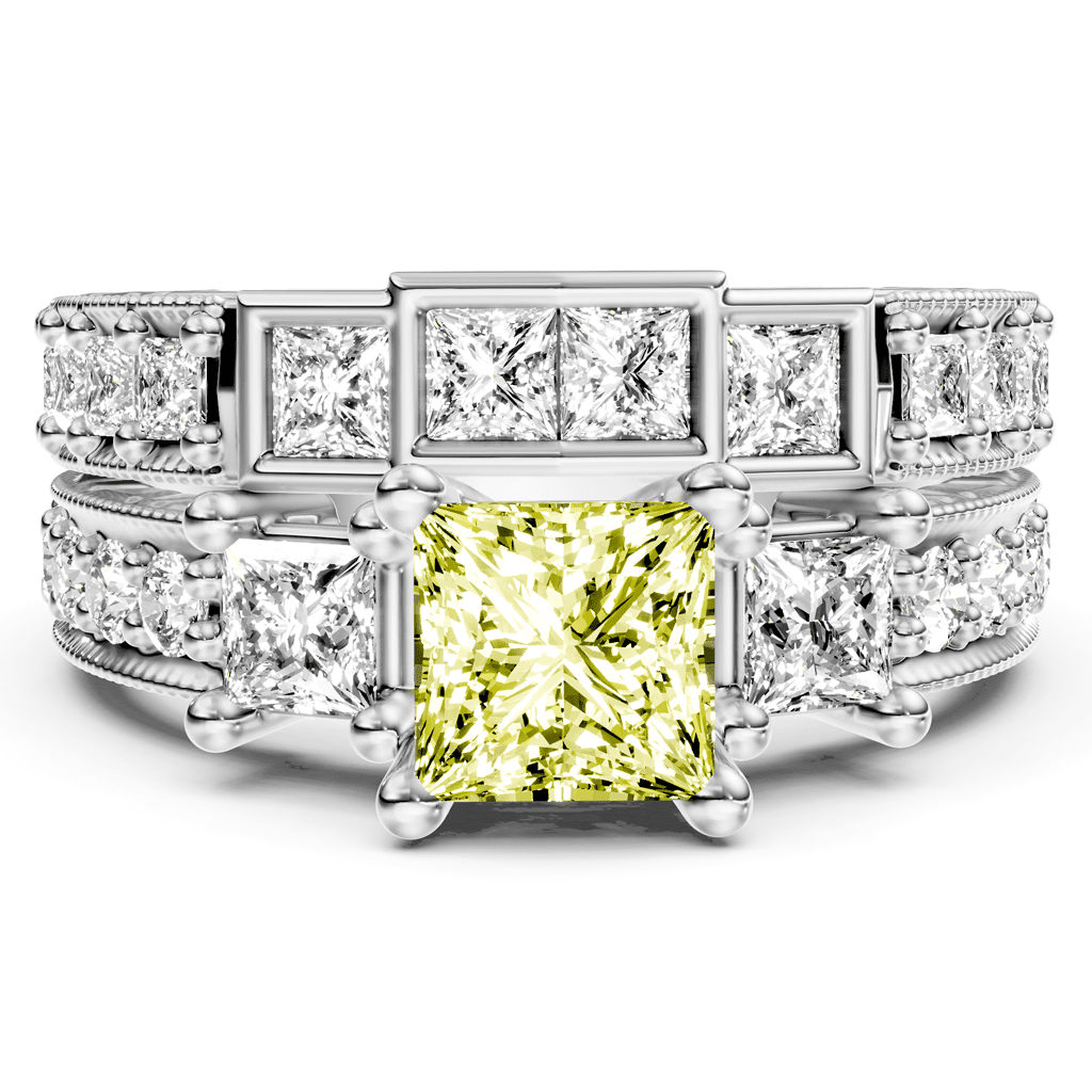 2.50 - 5.50 CT Princess & Round Cut Fancy Yellow Diamonds - Bridal Set - Primestyle.com