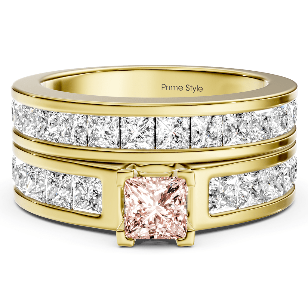 2.80 - 5.80 CT Princess Cut Fancy Pink Diamonds - Bridal Set - Primestyle.com