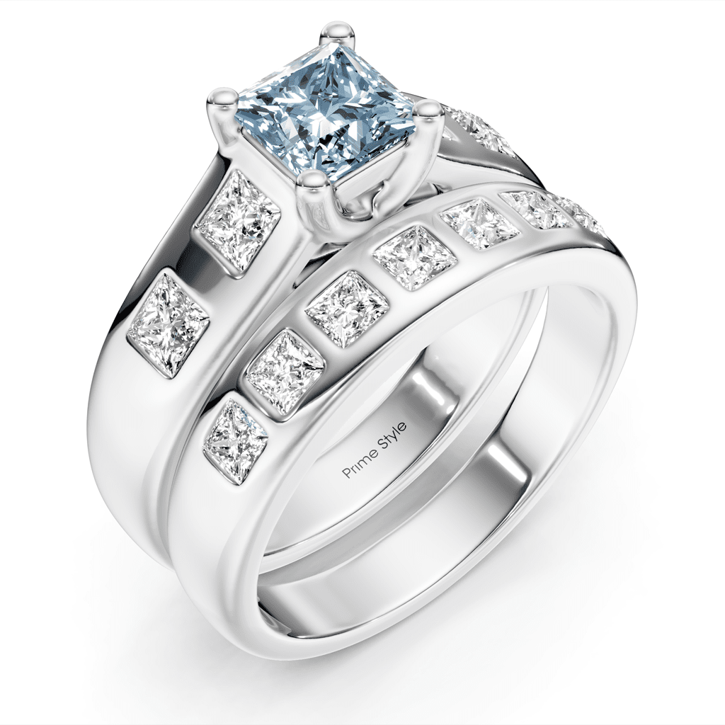 1.95 - 4.95 CT Princess Cut Fancy Blue Diamonds - Bridal Set - Primestyle.com