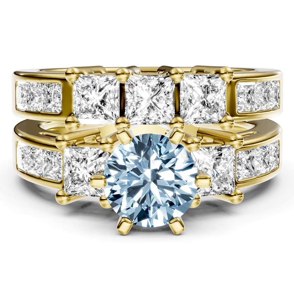 2.95-5.95 CT Princess Cut Fancy Blue Diamonds - Bridal Set