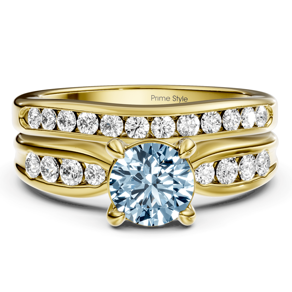 1.55-4.55 CT Round Cut Fancy Blue Diamonds - Bridal Set - Primestyle.com