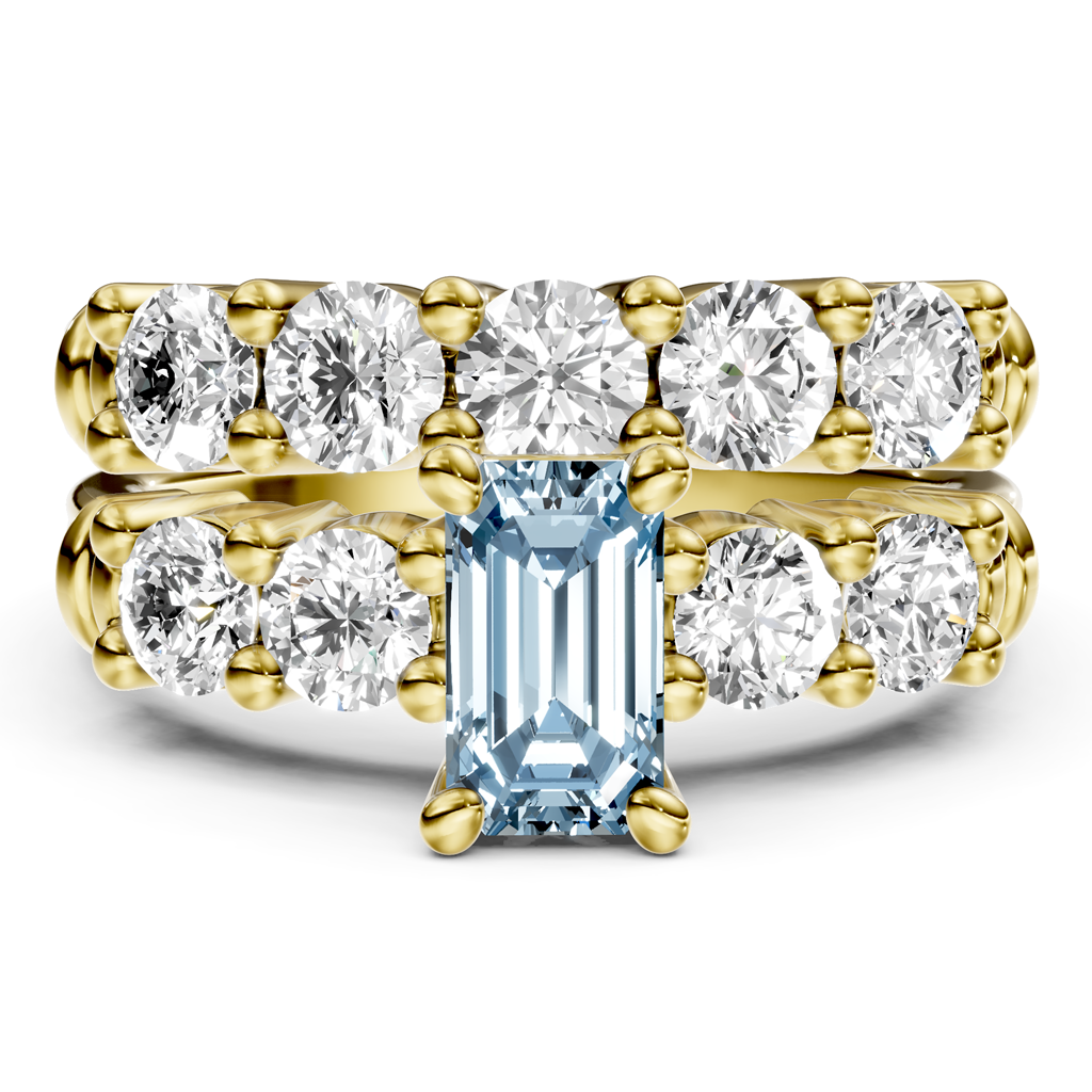 2.40-5.40 CT Emerald & Round Cut Fancy Blue Diamonds - Bridal Set