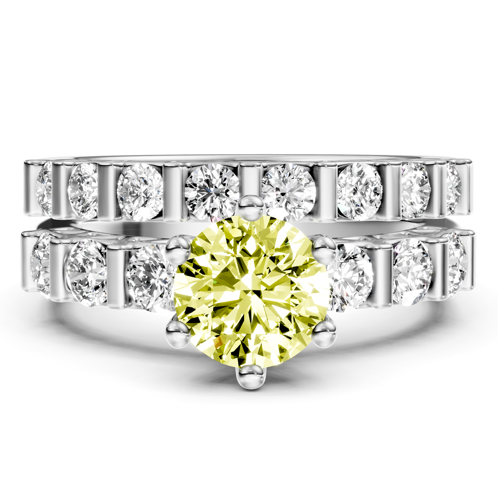 2.10-5.10 CT Round Cut Fancy Yellow Diamonds - Bridal Set