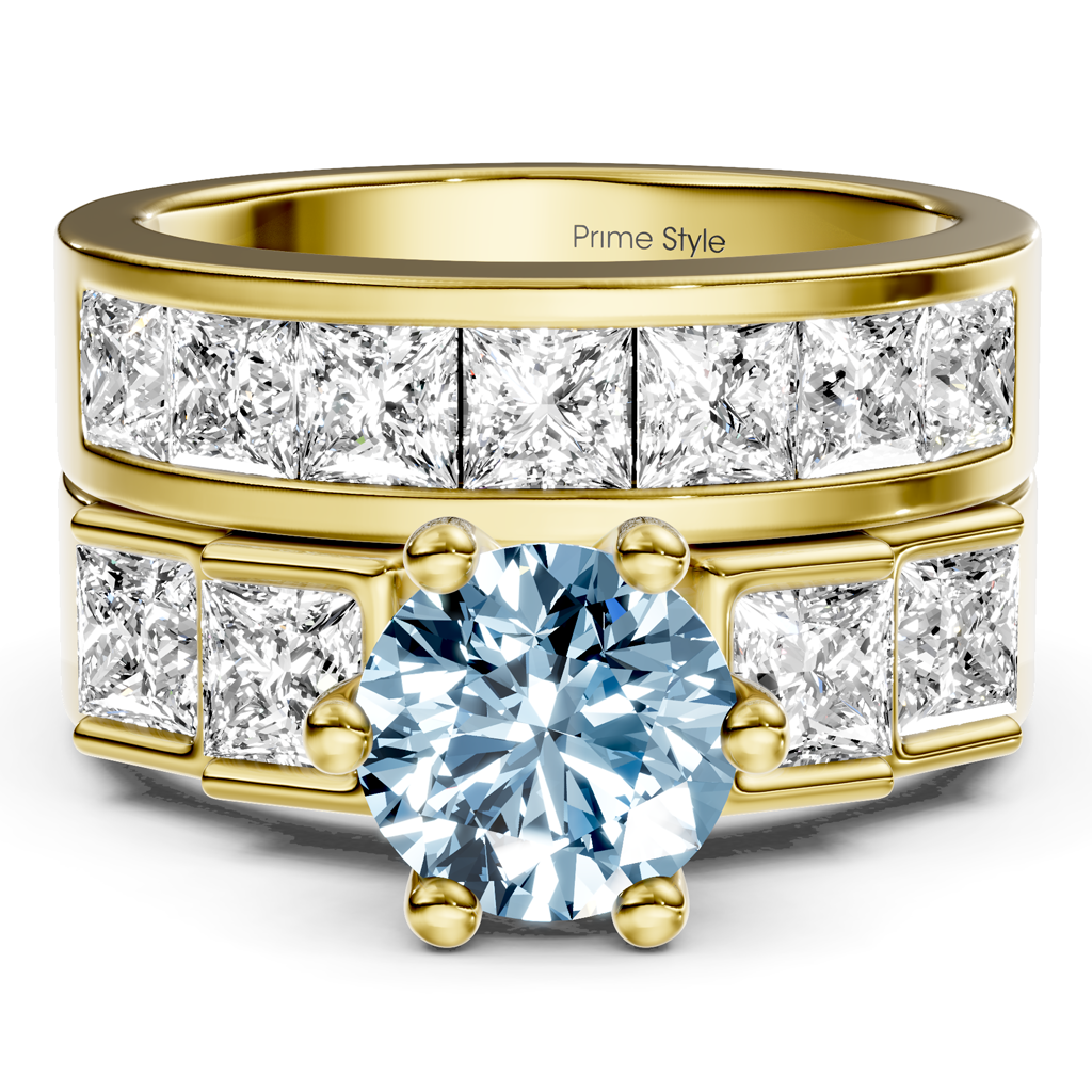 3.00-6.00 CT Princess & Round Cut Fancy Blue Diamonds - Bridal Set