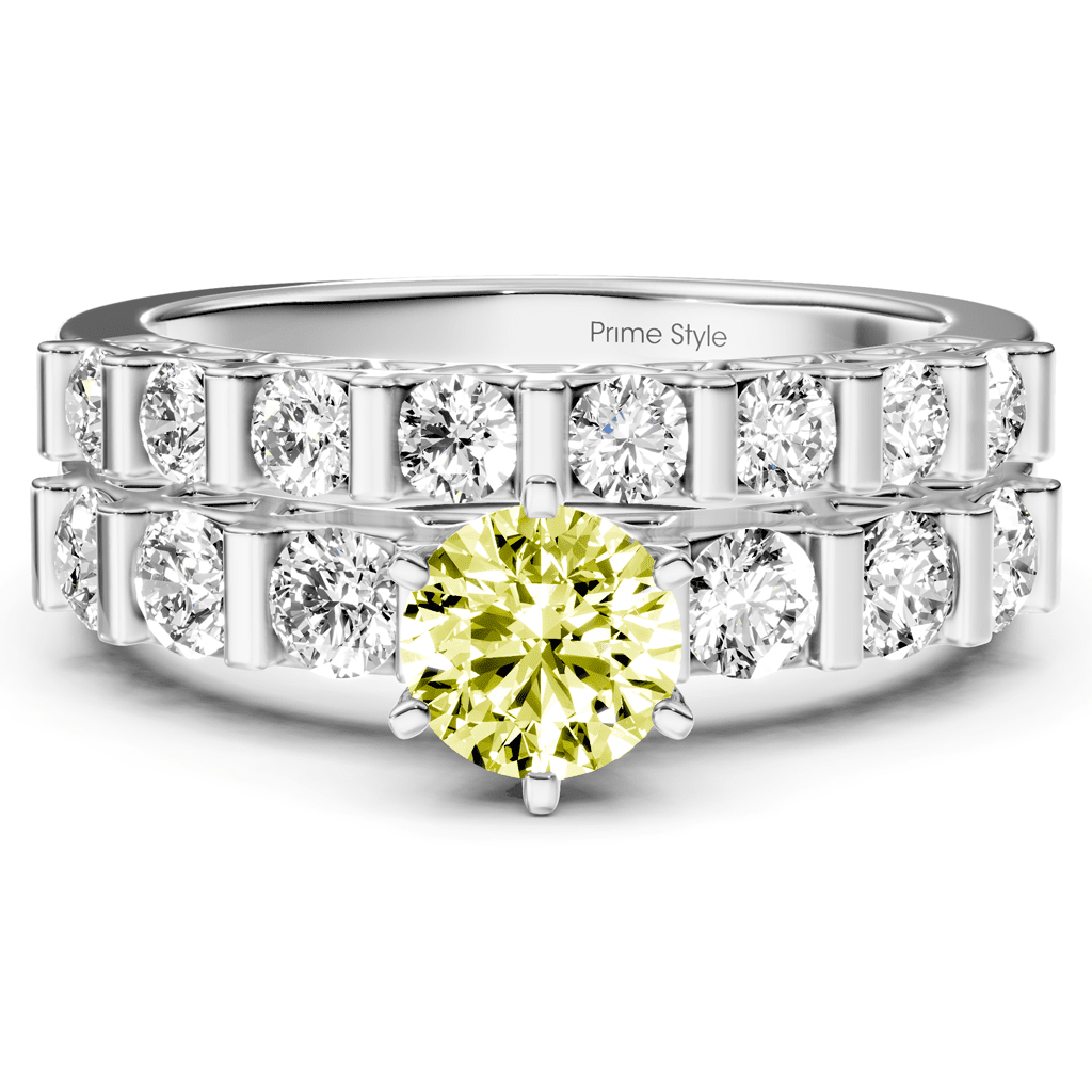 2.10 - 5.10 CT Round Cut Fancy Yellow Diamonds - Bridal Set - Primestyle.com