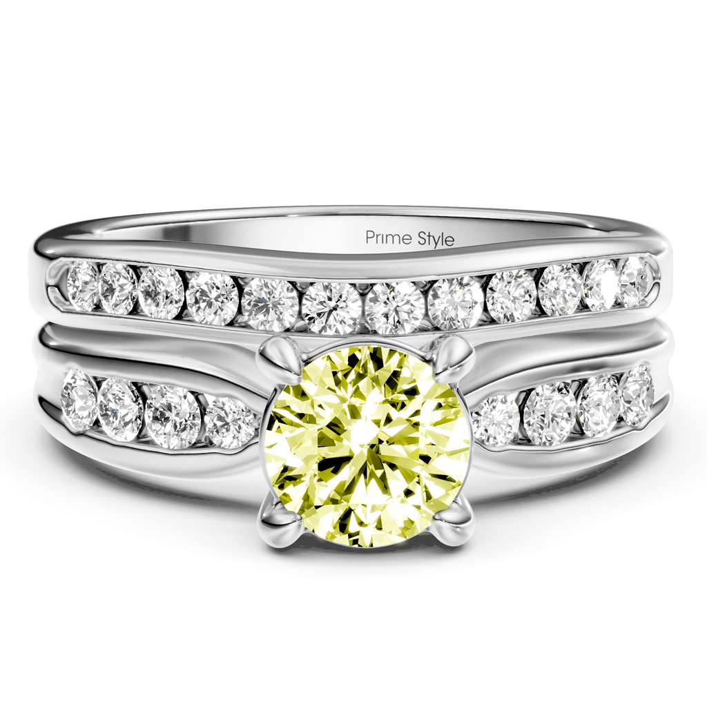 1.55-4.55 CT Round Cut Fancy Yellow Diamonds - Bridal Set