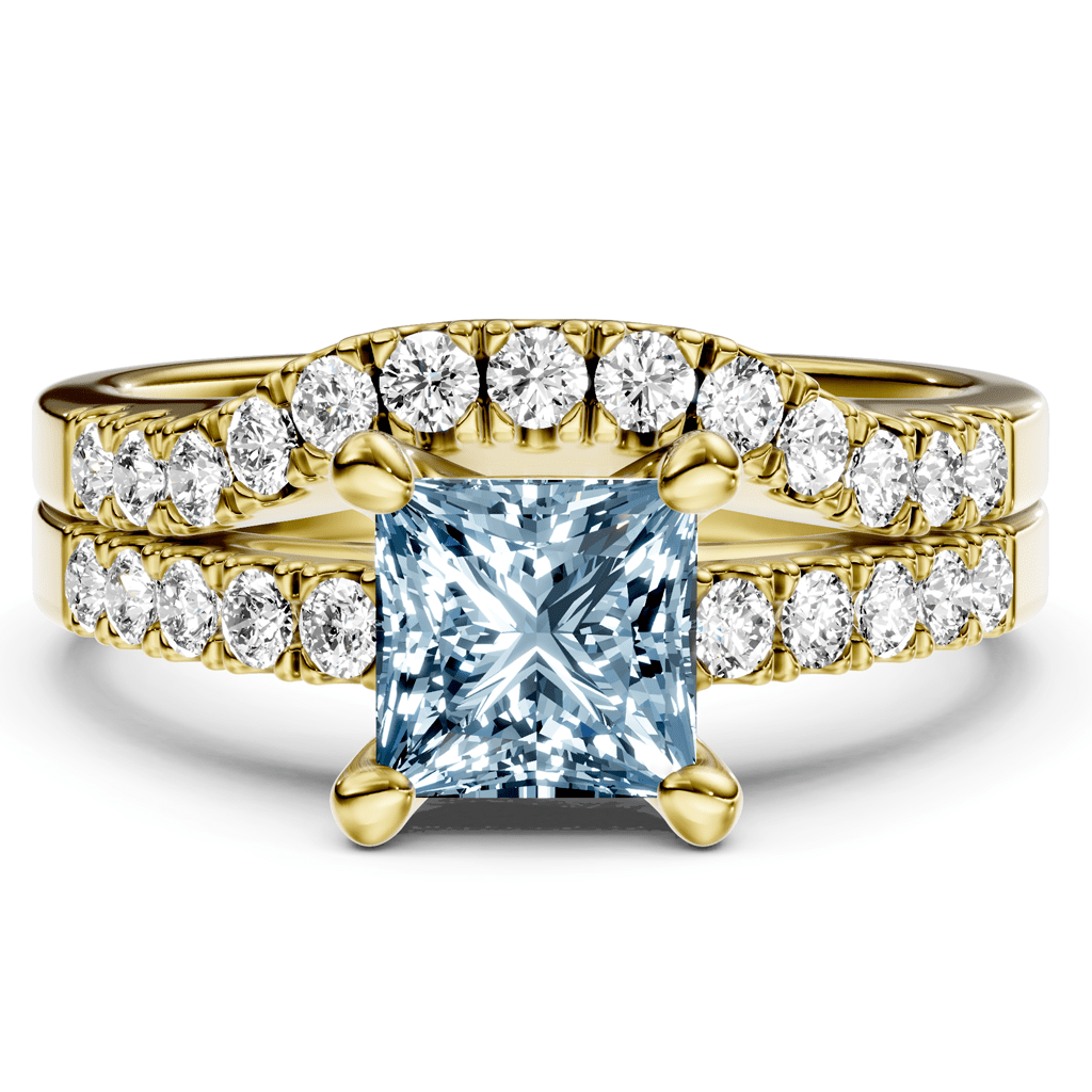 1.55-4.55 CT Princess & Round Cut Fancy Blue Diamonds - Bridal Set