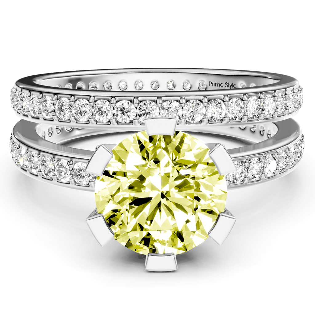 2.00 - 5.00 CT Round Cut Fancy Yellow Diamonds - Bridal Set - Primestyle.com