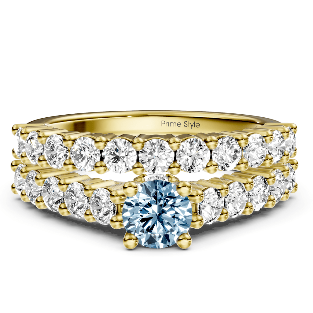 1.75-4.75 CT Round Cut Fancy Blue Diamonds - Bridal Set - Primestyle.com
