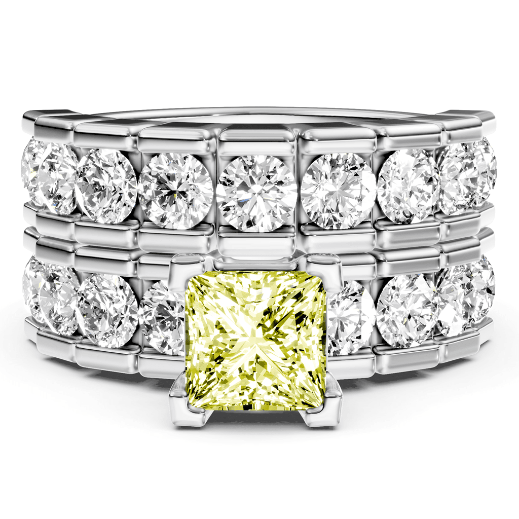 3.25 - 6.25 CT Princess & Round Cut Fancy Yellow Diamonds - Bridal Set - Primestyle.com