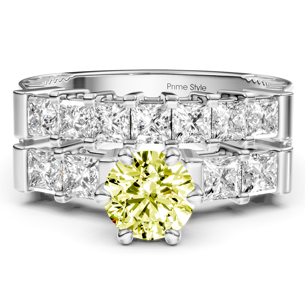 2.40-5.40 CT Princess Cut Fancy Yellow Diamonds - Bridal Set