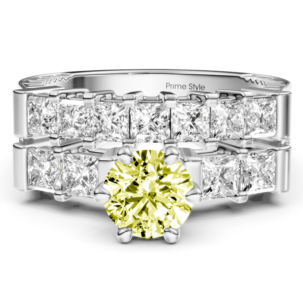 2.40-5.40 CT Princess Cut Fancy Yellow Diamonds - Bridal Set