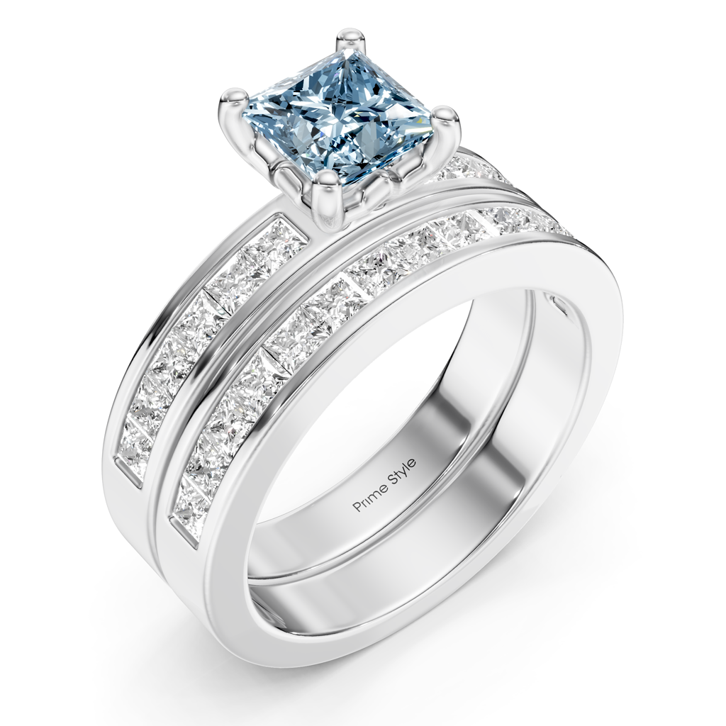 2.75-5.75 CT Princess Cut Fancy Blue Diamonds - Bridal Set