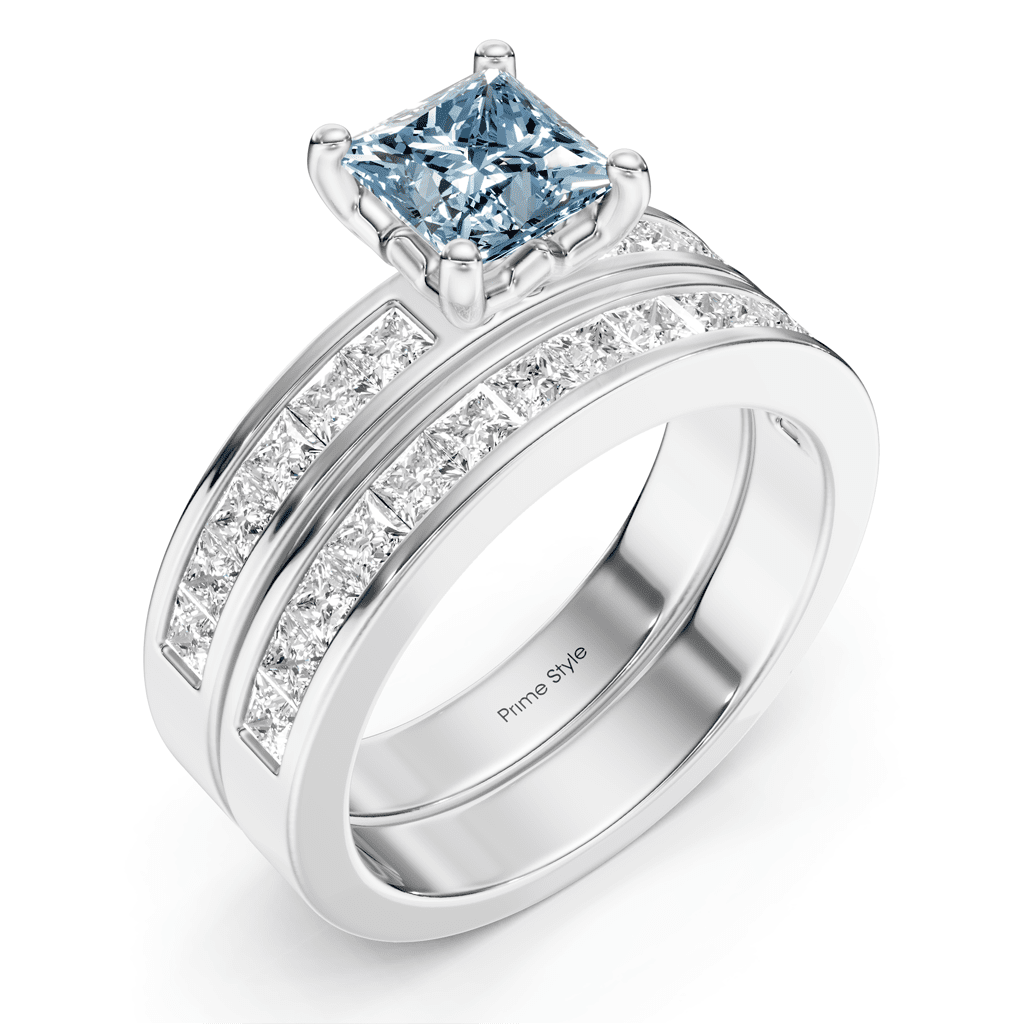 2.75-5.75 CT Princess Cut Fancy Blue Diamonds - Bridal Set