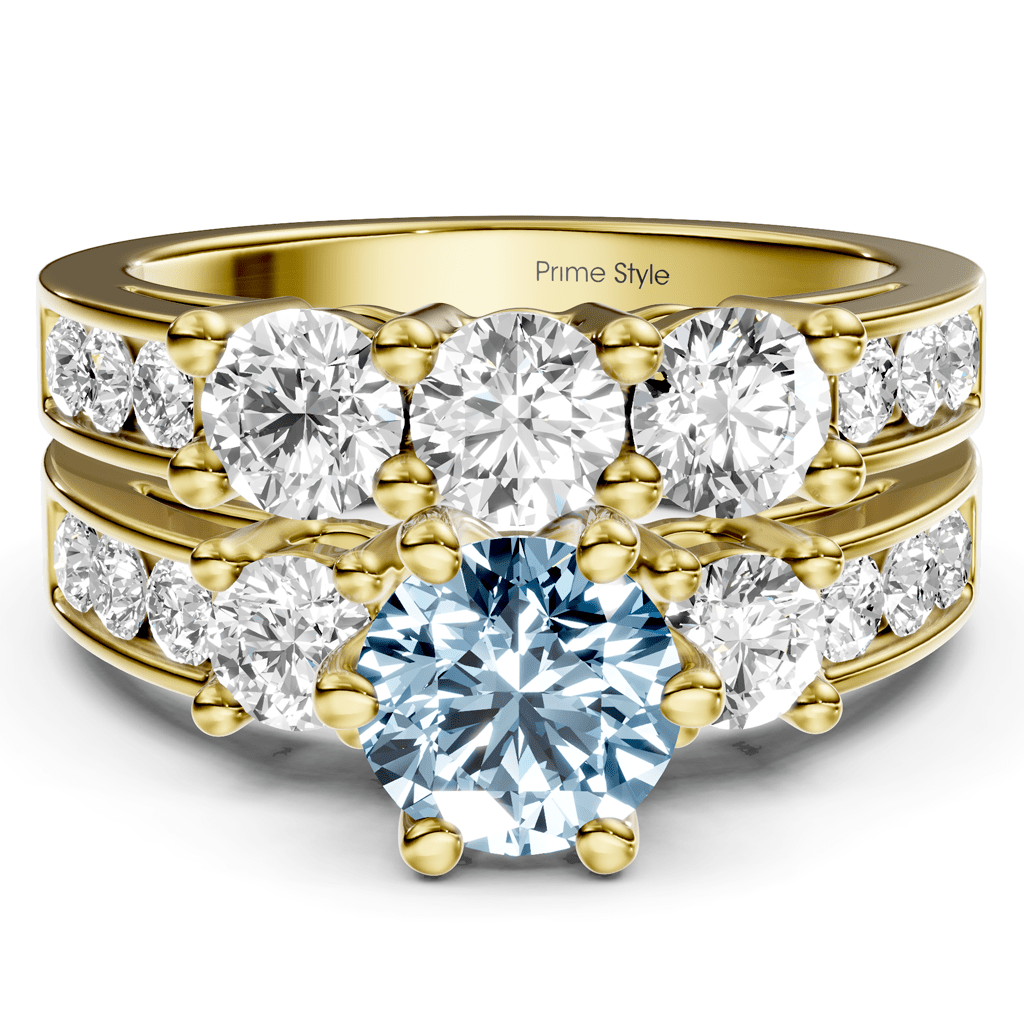 2.80-5.80 CT Princess & Round Cut Fancy Blue Diamonds - Bridal Set