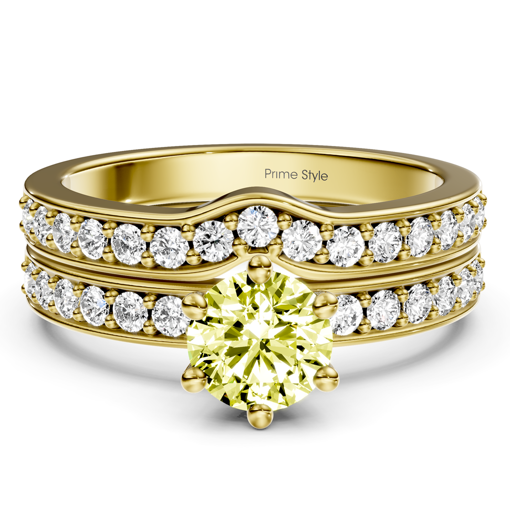 1.60 - 4.60 CT Round Cut Fancy Yellow Diamonds - Bridal Set - Primestyle.com