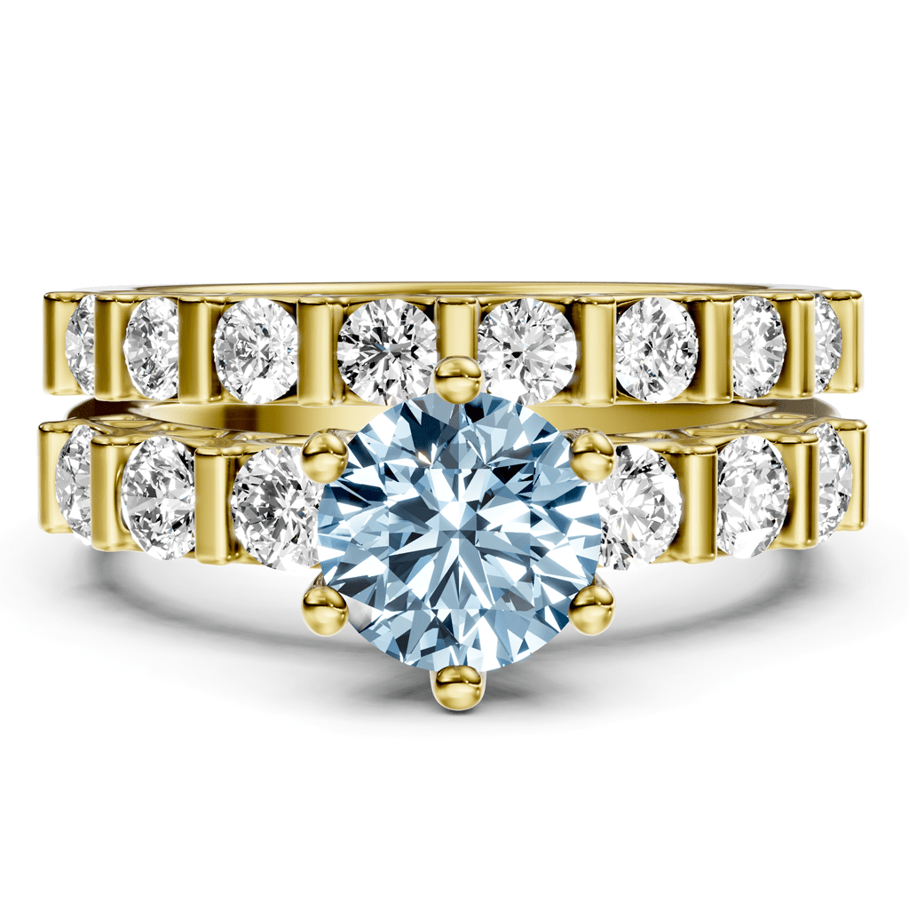 2.10 - 5.10 CT Round Cut Fancy Blue Diamonds - Bridal Set - Primestyle.com