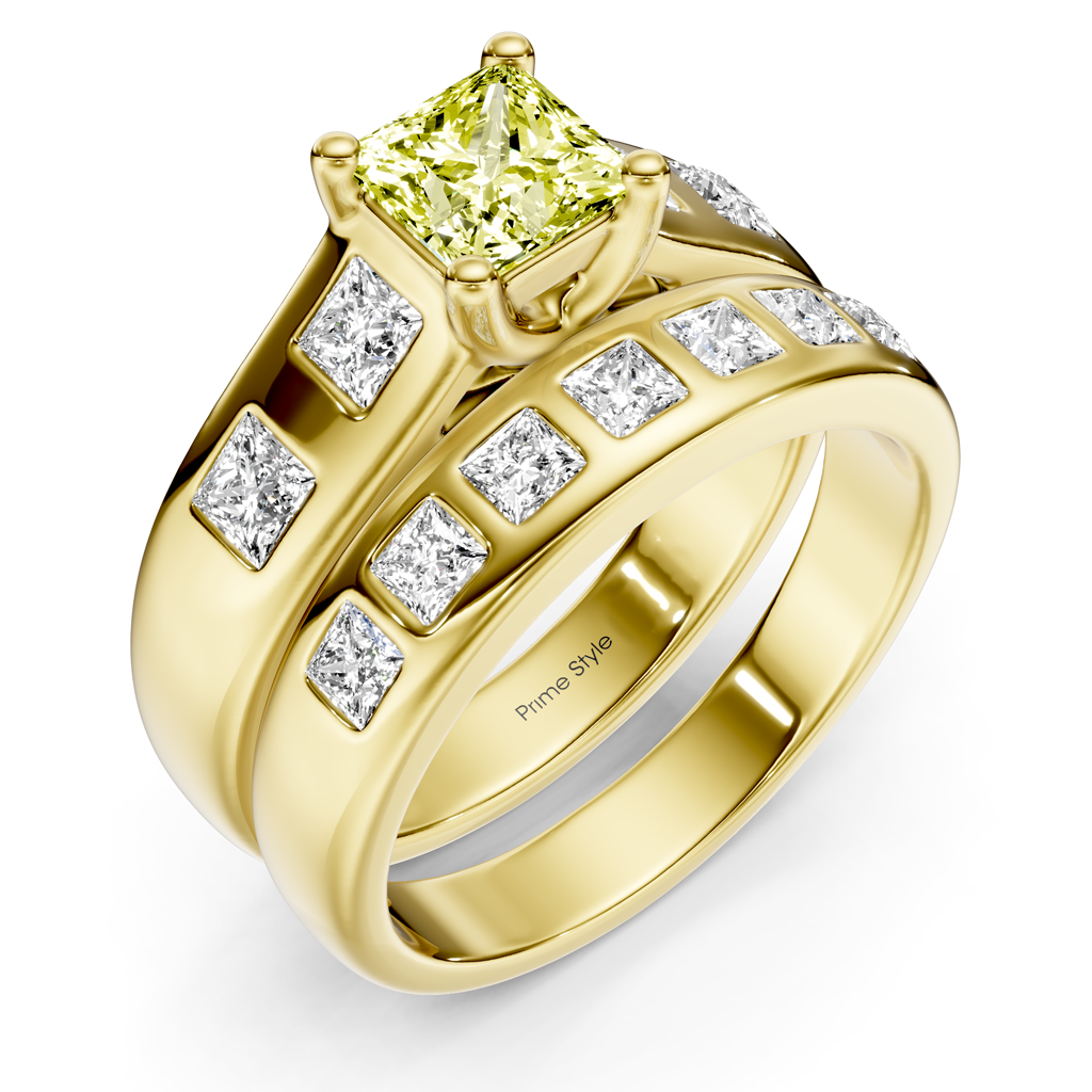 1.95-4.95 CT Princess Cut Fancy Yellow Diamonds - Bridal Set