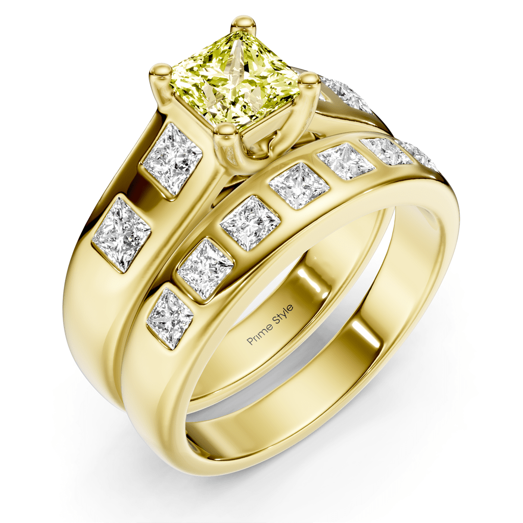 1.95-4.95 CT Princess Cut Fancy Yellow Diamonds - Bridal Set