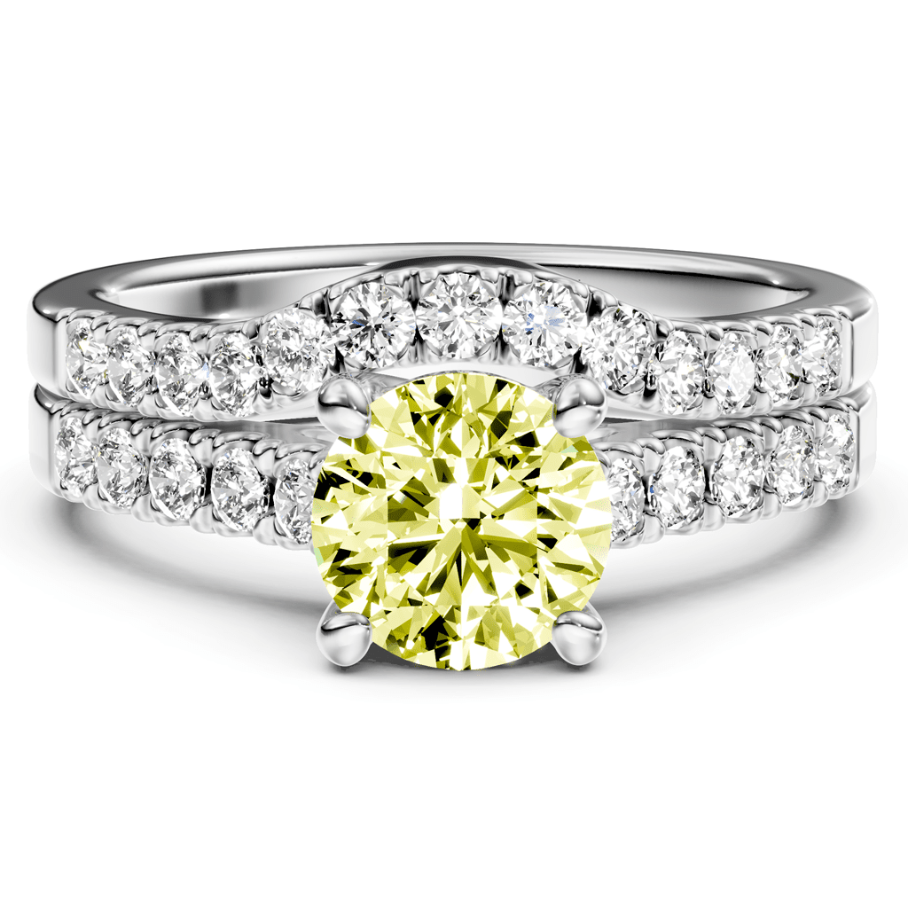 1.55 - 4.55 CT Princess & Round Cut Fancy Yellow Diamonds - Bridal Set - Primestyle.com