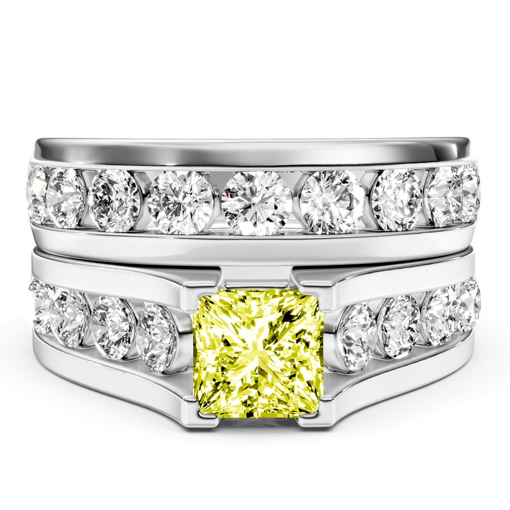 2.80-5.80 CT Princess & Round Cut Fancy Yellow Diamonds - Bridal Set