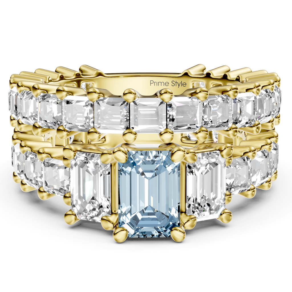 5.70-8.70 CT Emerald & Princess Cut Fancy Blue Diamonds - Bridal Set