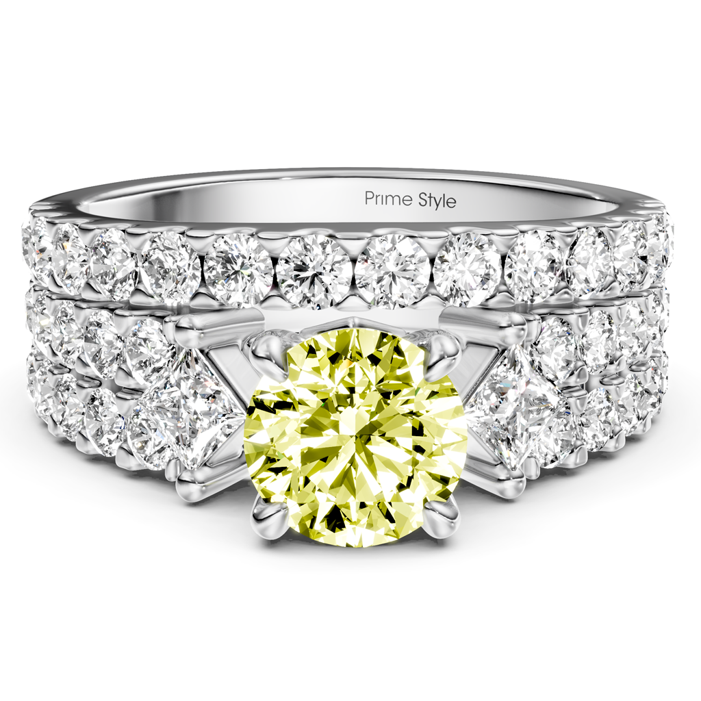 2.55-5.55 CT Princess & Round Cut Fancy Yellow Diamonds - Bridal Set