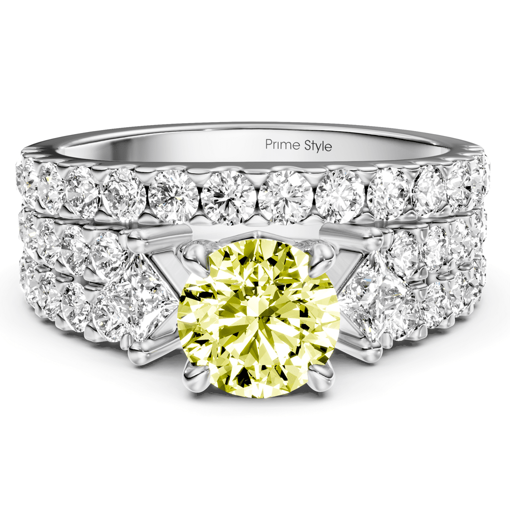 2.55 - 5.55 CT Princess & Round Cut Fancy Yellow Diamonds - Bridal Set - Primestyle.com