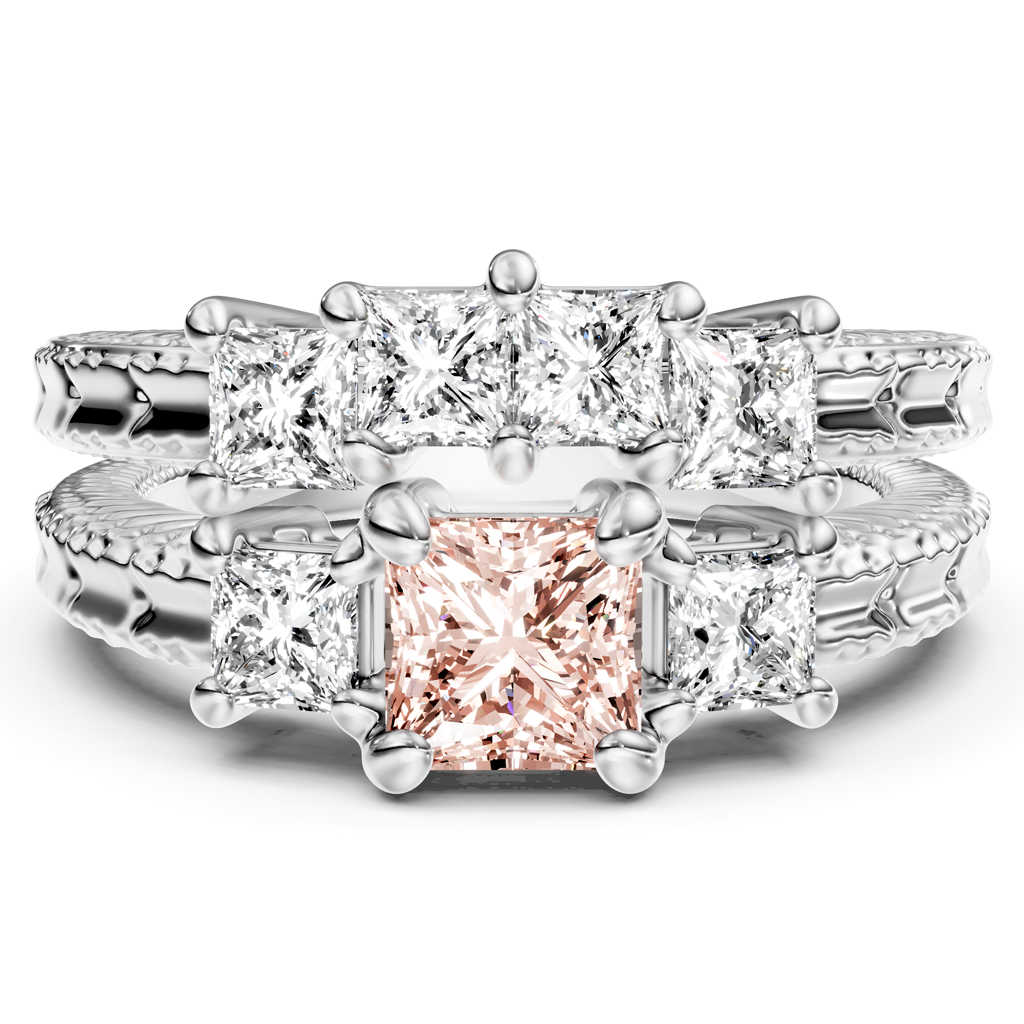 2.25-5.25 CT Princess Cut Fancy Pink Diamonds - Bridal Set