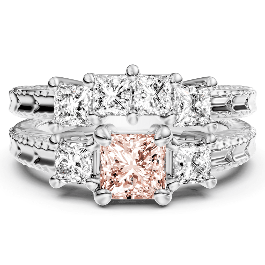 2.25 - 5.25 CT Princess Cut Fancy Pink Diamonds - Bridal Set - Primestyle.com