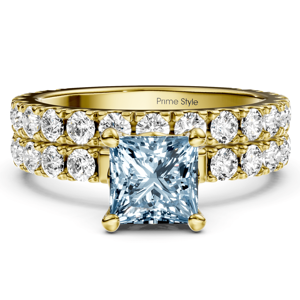 2.40 - 5.40 CT Princess & Round Cut Fancy Blue Diamonds - Bridal Set - Primestyle.com