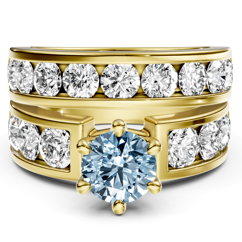 3.85-6.85 CT Round Cut Fancy Blue Diamonds - Bridal Set