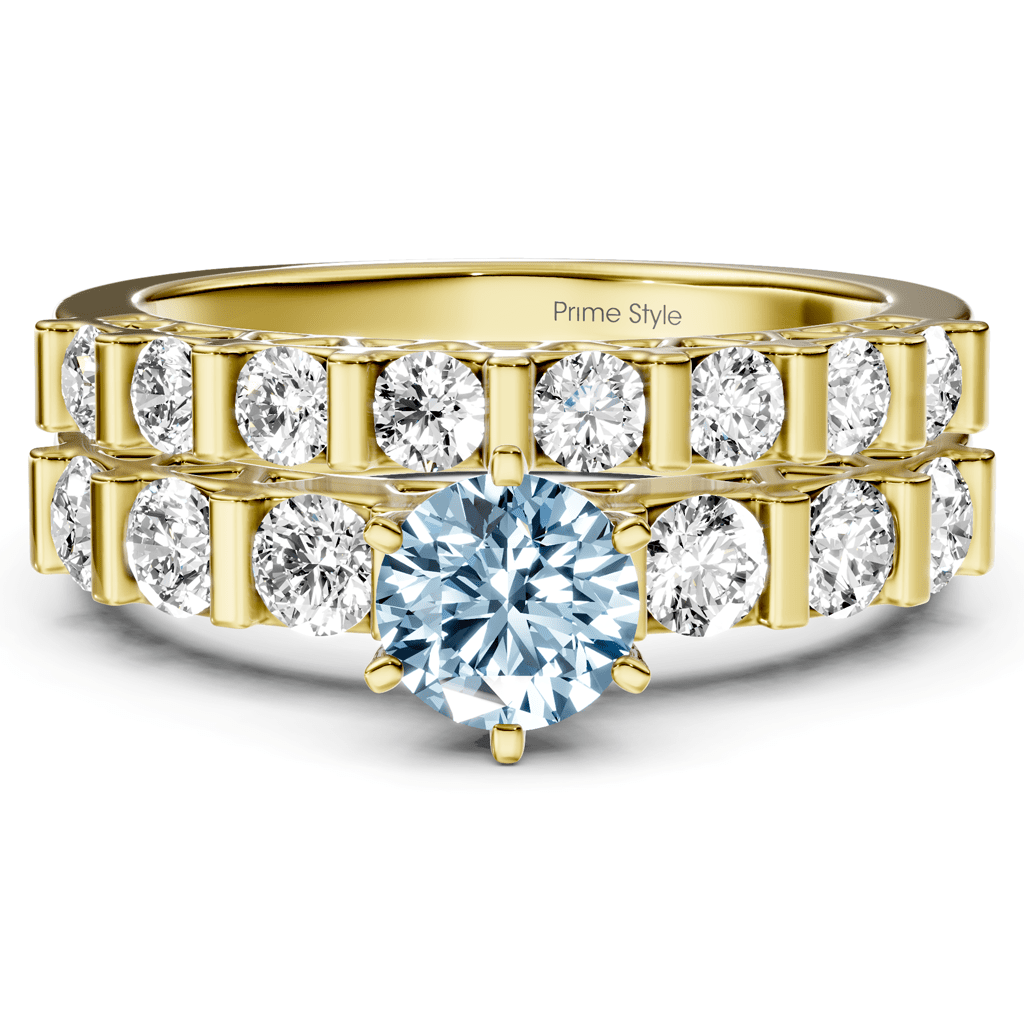 2.10-5.10 CT Round Cut Fancy Blue Diamonds - Bridal Set