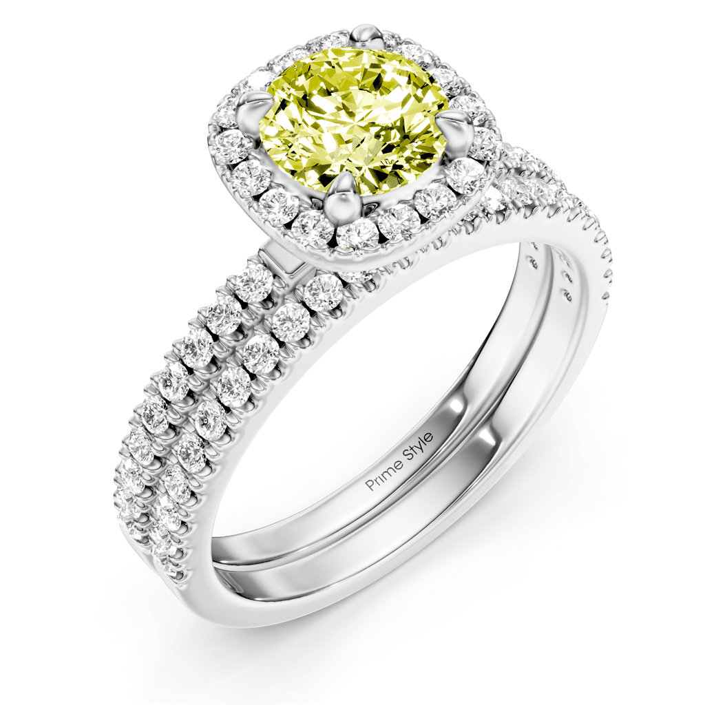 1.65 - 4.65 CT Round Cut Fancy Yellow Diamonds - Bridal Set - Primestyle.com