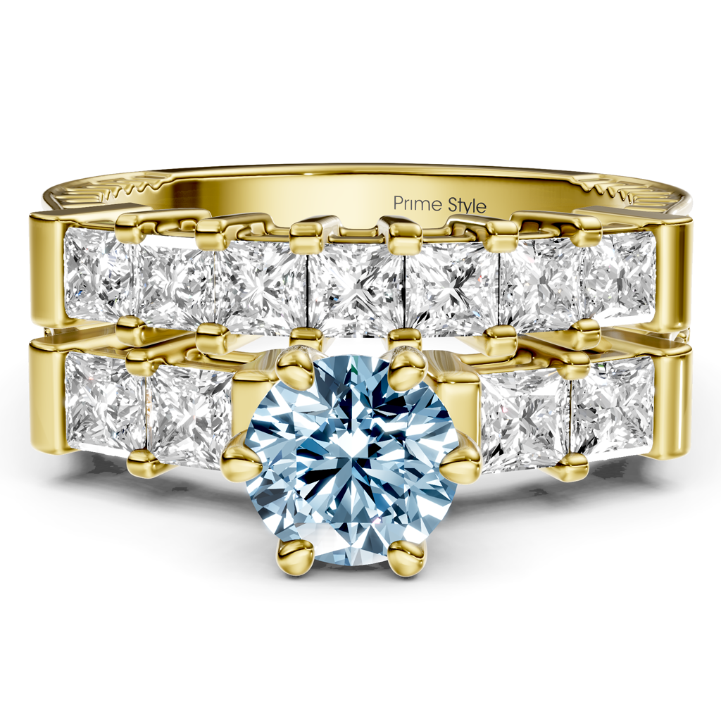 2.40-5.40 CT Princess Cut Fancy Blue Diamonds - Bridal Set