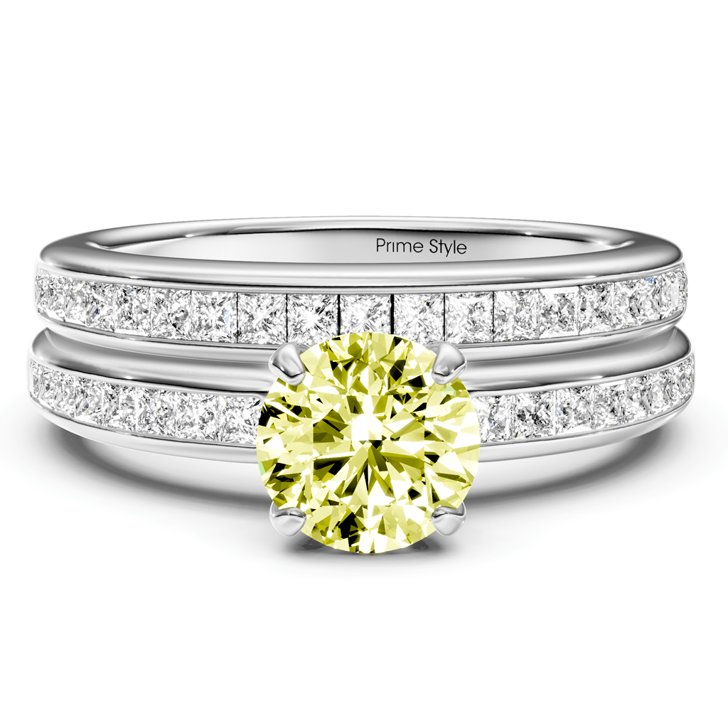 1.85-4.85 CT Princess & Round Cut Fancy Yellow Diamonds - Bridal Set - Primestyle.com