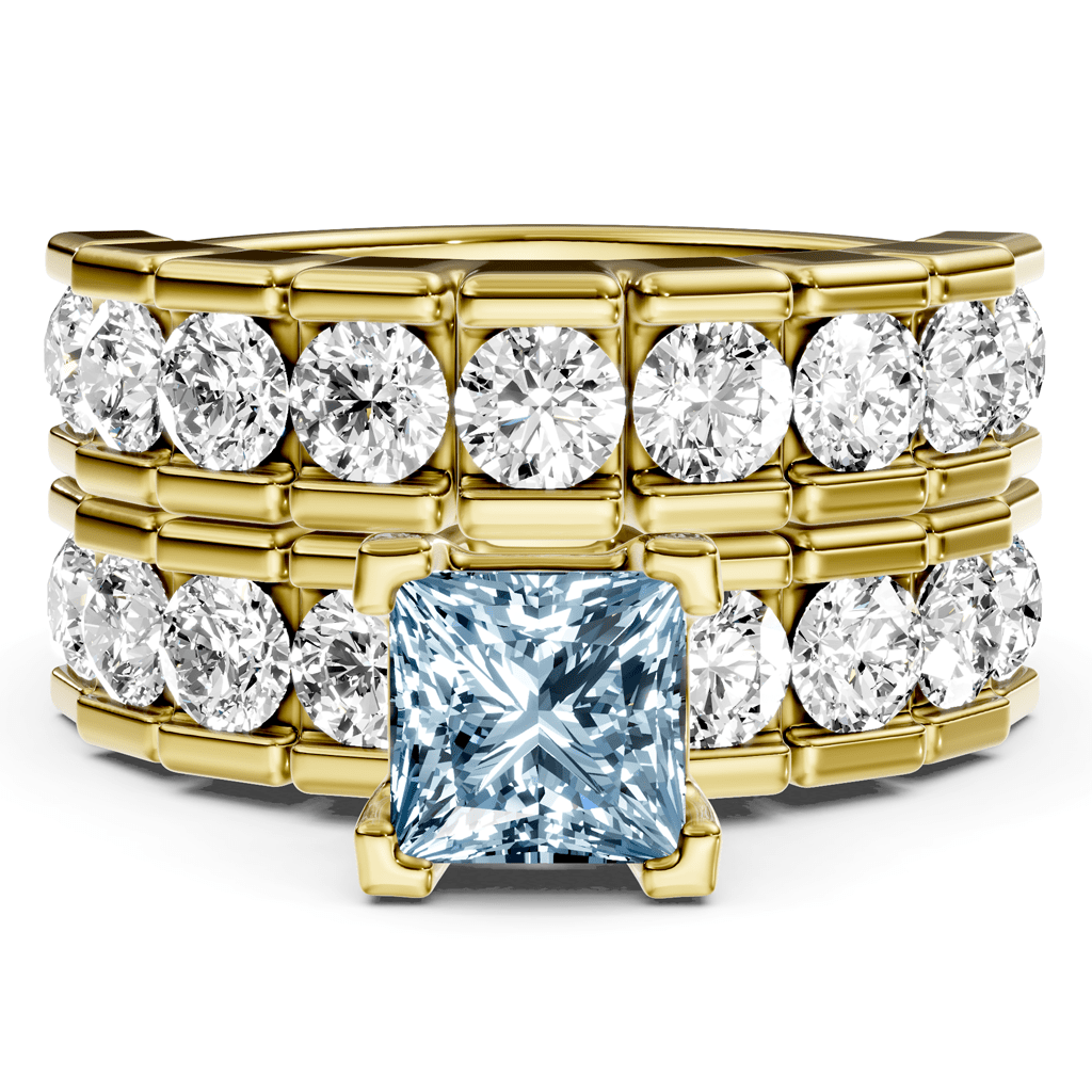 3.25 - 6.25 CT Princess & Round Cut Fancy Blue Diamonds - Bridal Set - Primestyle.com