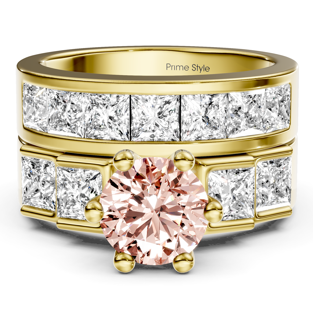 3.00-6.00 CT Princess & Round Cut Fancy Pink Diamonds - Bridal Set