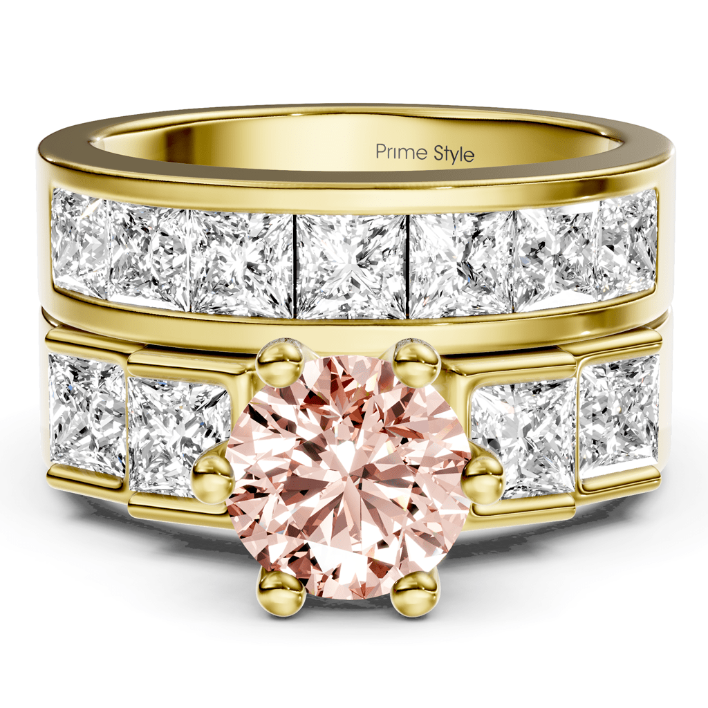 3.00-6.00 CT Princess & Round Cut Fancy Pink Diamonds - Bridal Set