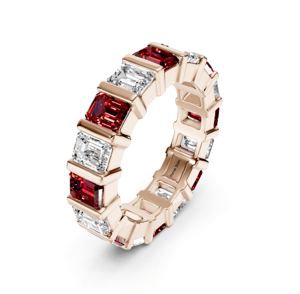 5.50 CT Emerald Cut Rubies and Diamonds - Eternity Rings - Primestyle.com