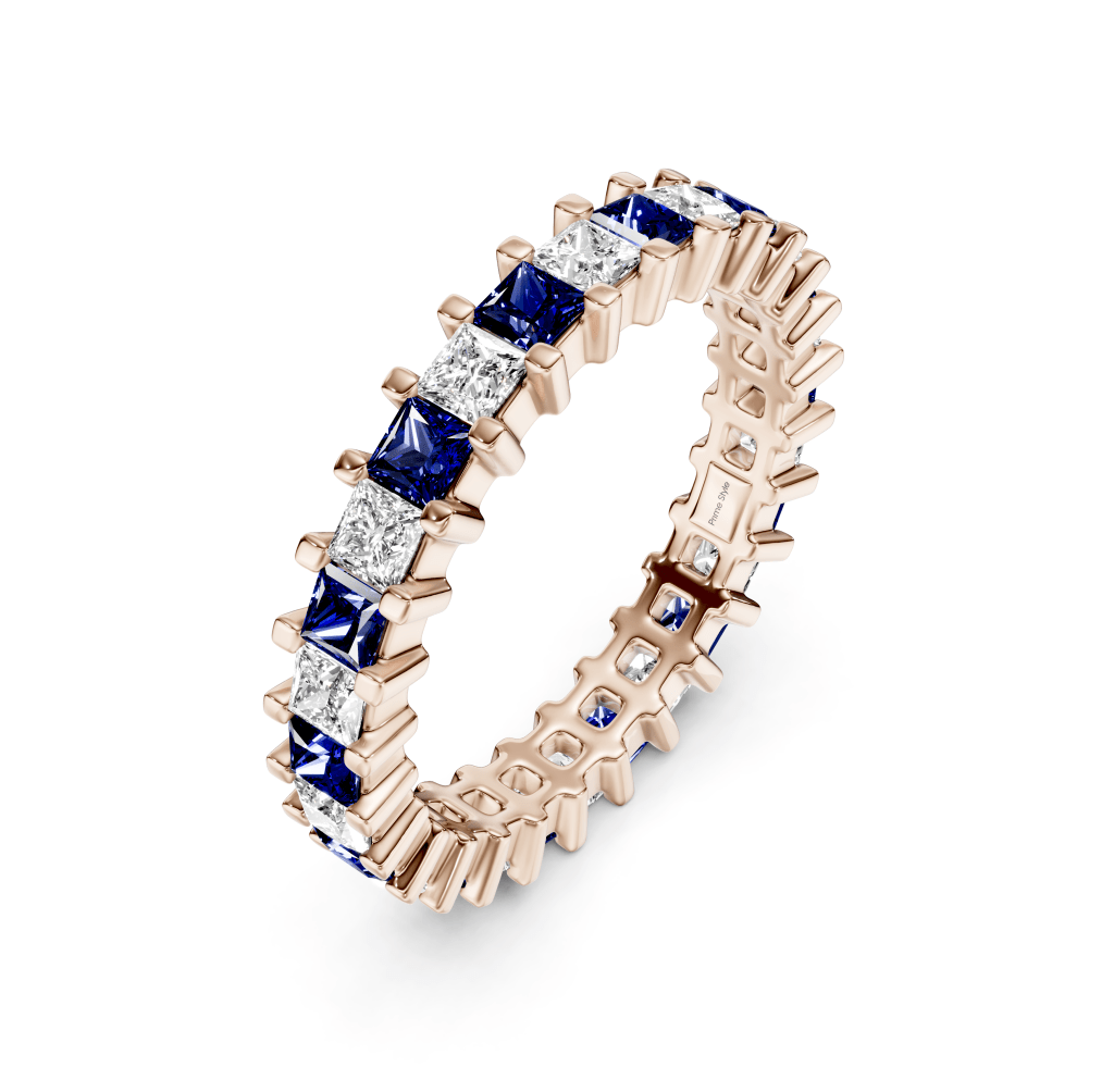 3.00-7.00 CT Princess Cut Blue Sapphires and Diamonds - Eternity Rings