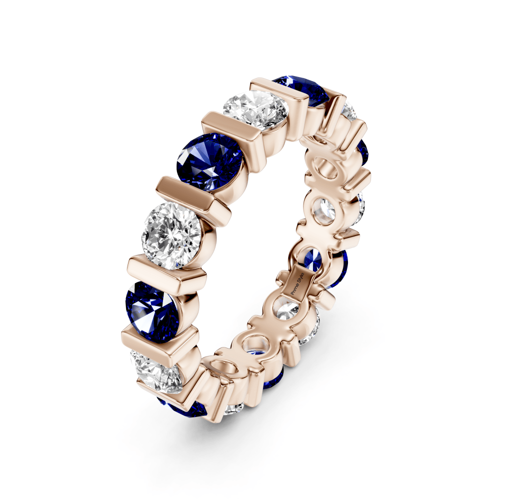1.50-5.00 CT Round Cut Blue Sapphires and Diamonds - Eternity Rings