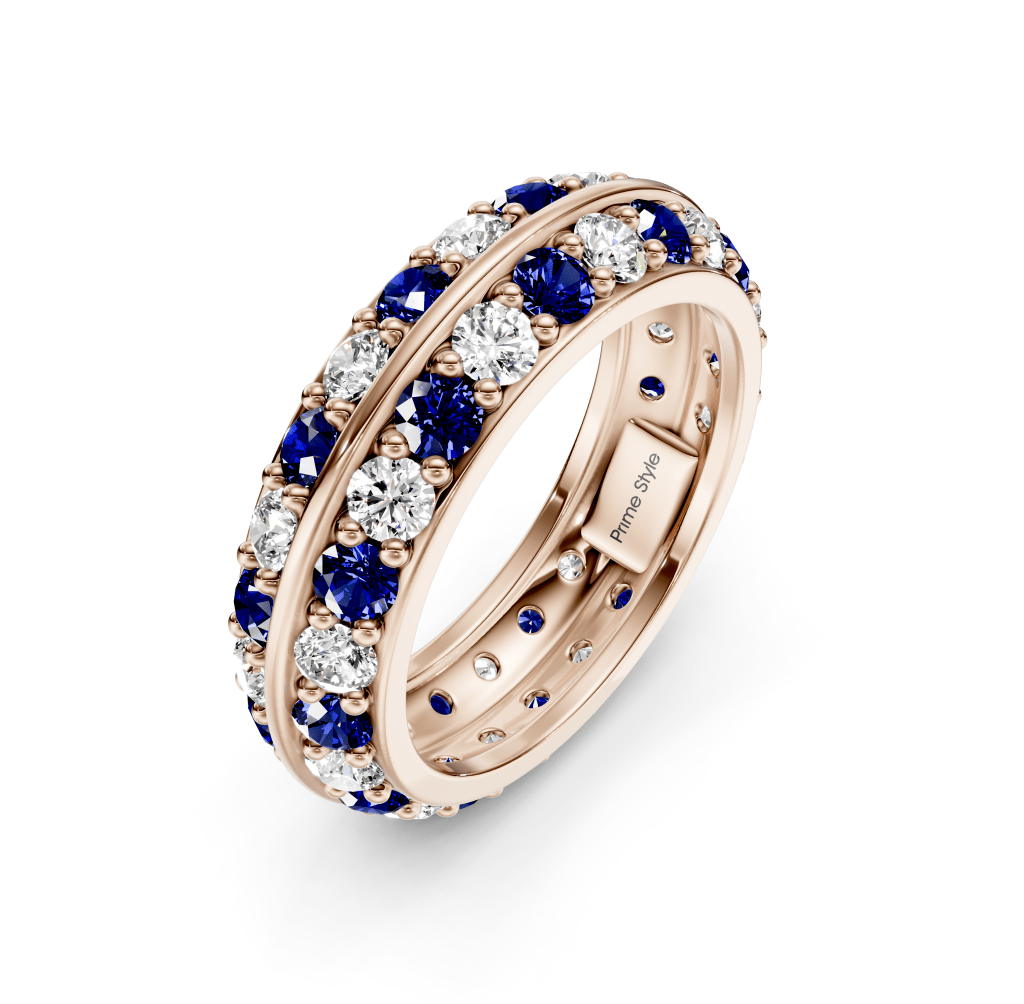 1.80 CT Round Cut Blue Sapphires and Diamonds - Eternity Rings - Primestyle.com