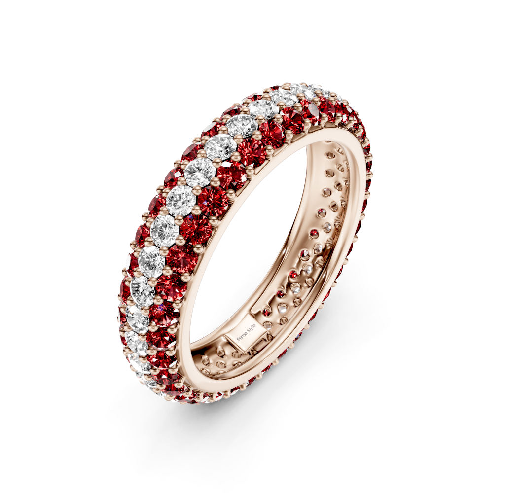 2.50 CT Round Cut Rubies and Diamonds - Eternity Rings