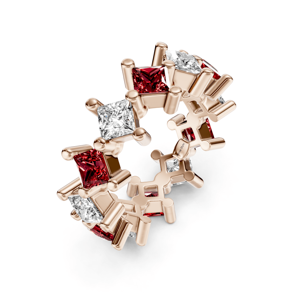 2.00 - 4.00 CT Princess Cut Rubies and Diamonds - Eternity Rings - Primestyle.com